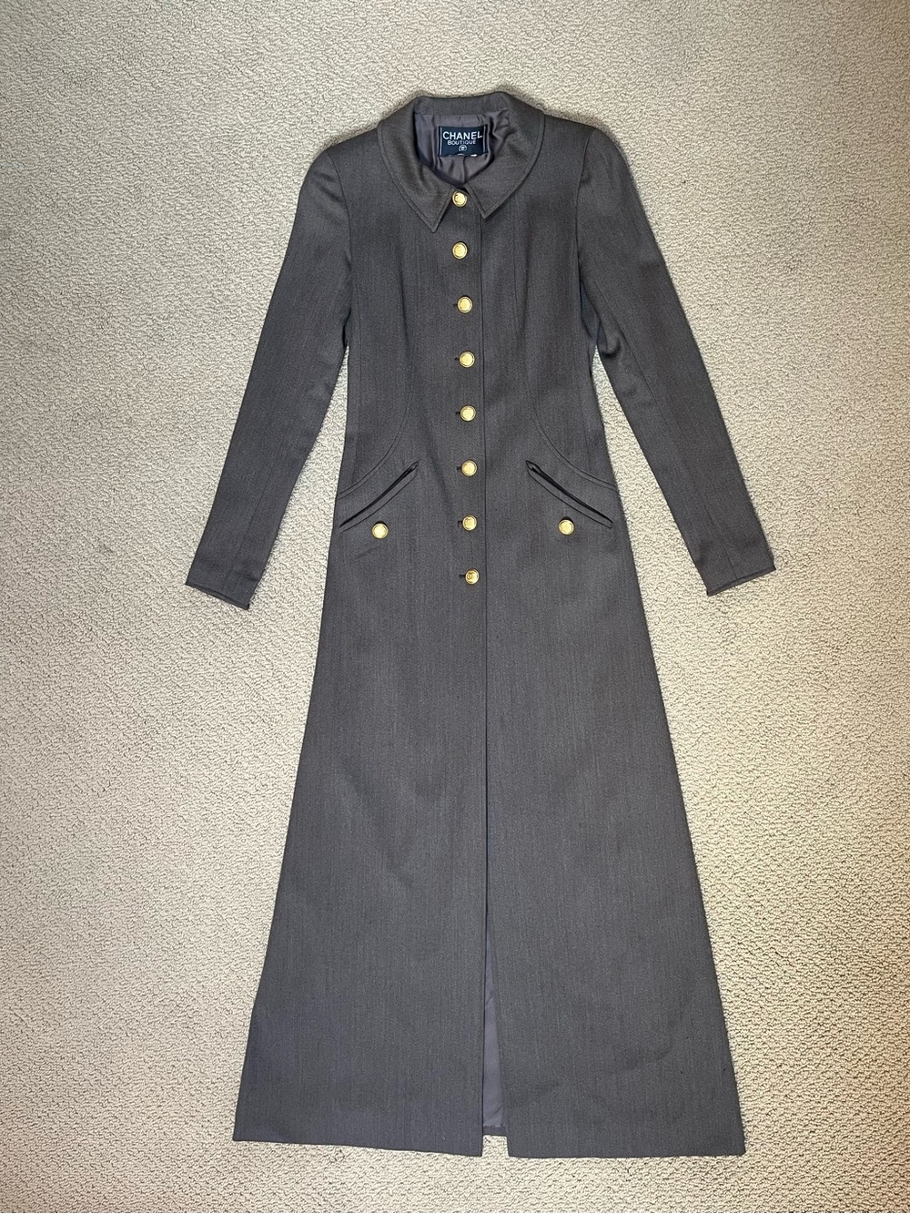 Vintage Fall 1996 CHANEL RTW Wool Military Maxi Coat | Karl Lagerfeld Runway